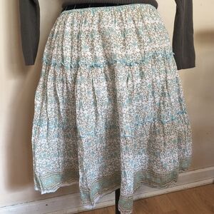 Vintage Y2K white and blue tiered floral midi skirt